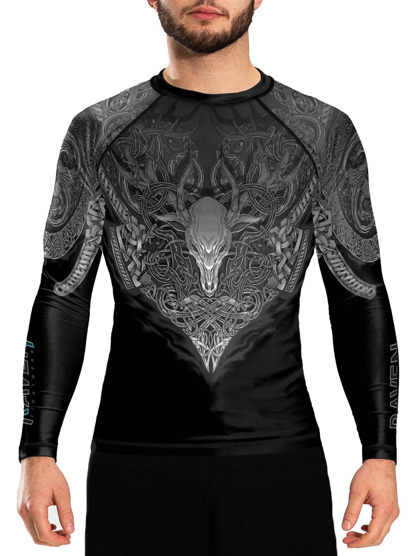 Raven Fightwear Men's Celtic Rash Guard BJJ MMA Black/Grey