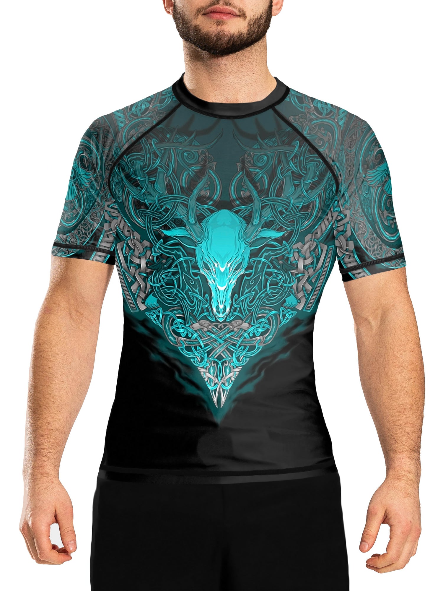 Raven Fightwear Men's Celtic Rash Guard Short Sleeve BJJ MMA Black/Blue