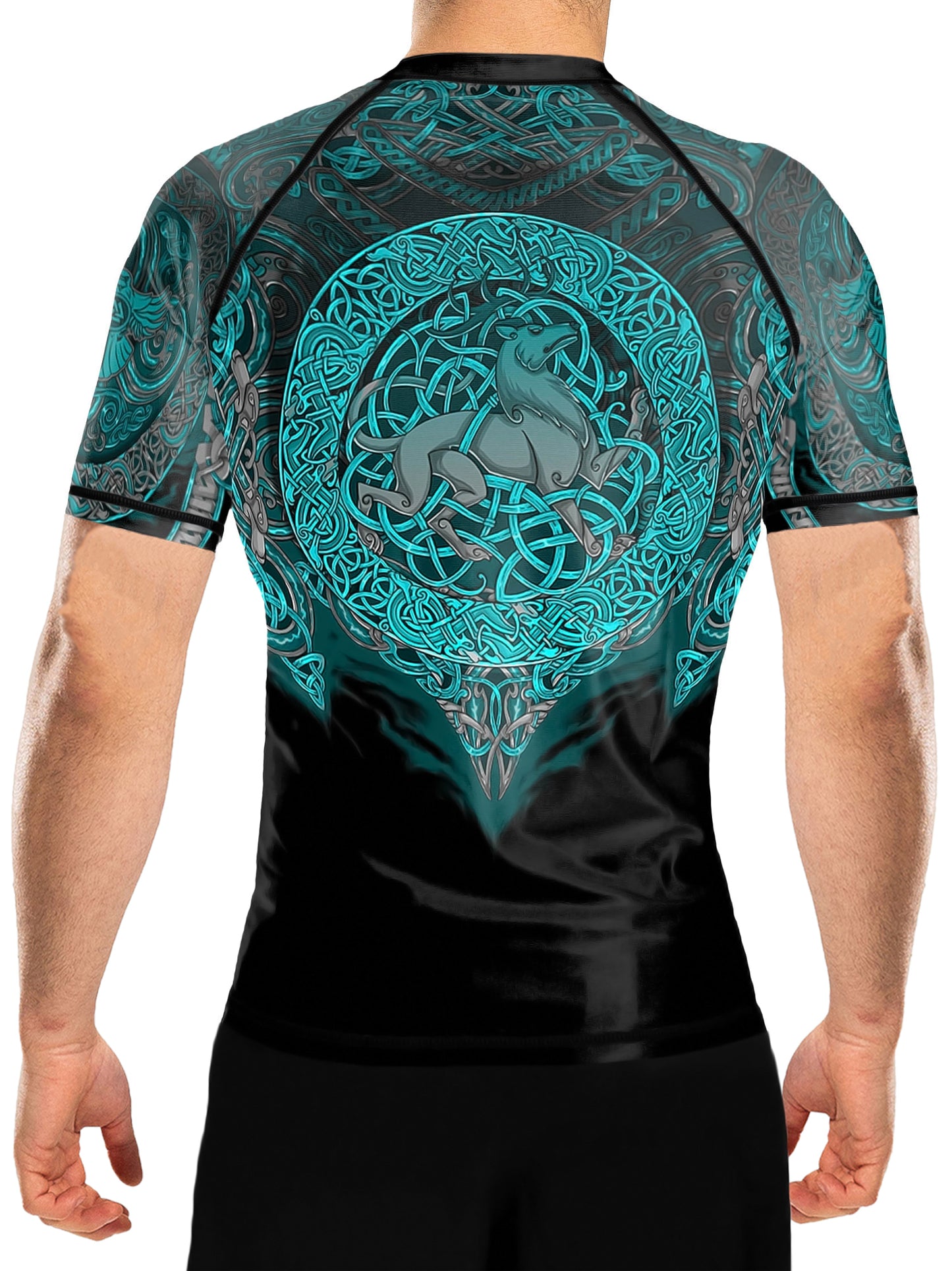 Raven Fightwear Men's Celtic Rash Guard Short Sleeve BJJ MMA Black/Blue