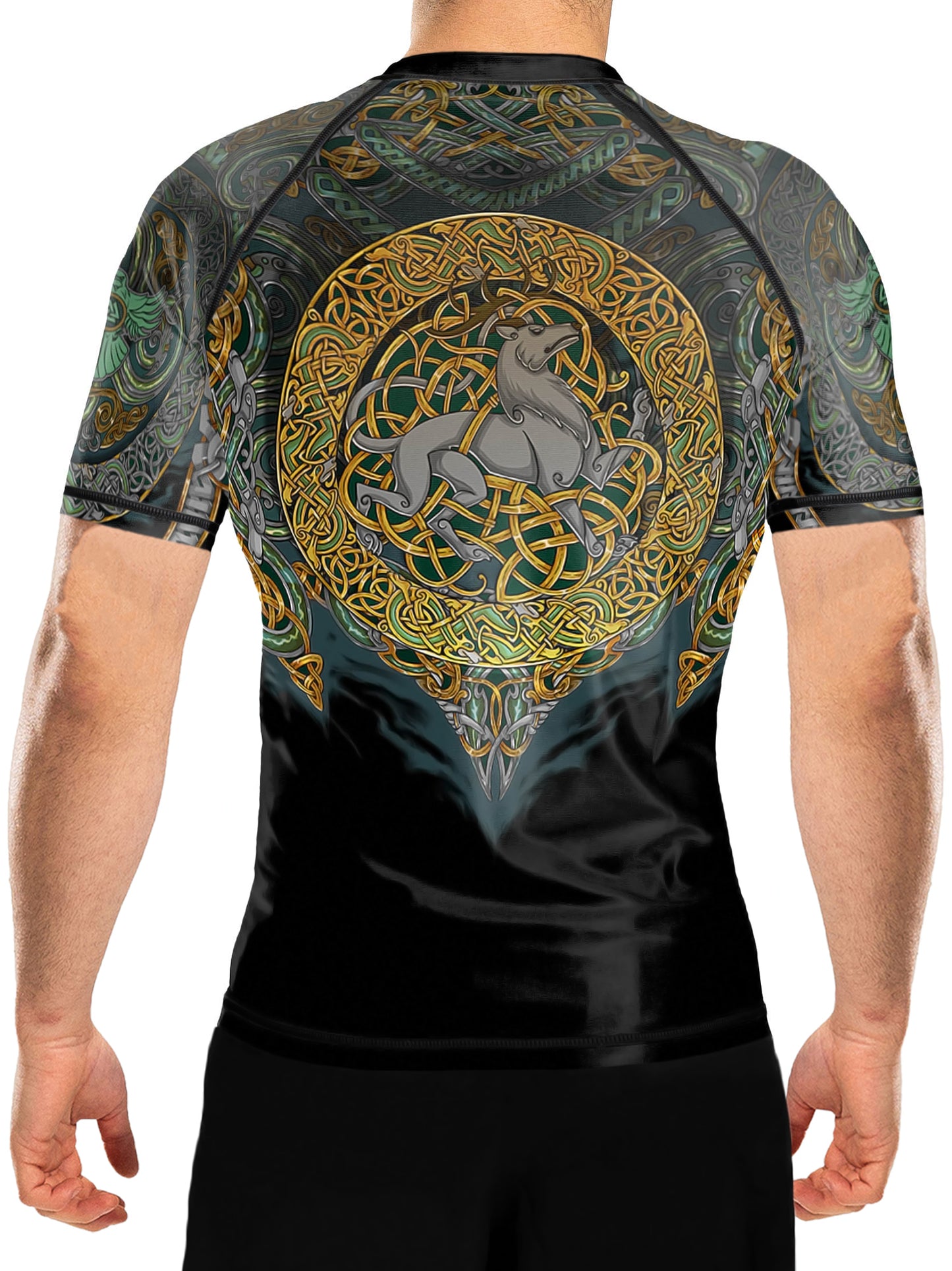 Raven Fightwear Men's Celtic Rash Guard Short Sleeve BJJ MMA Black/Green