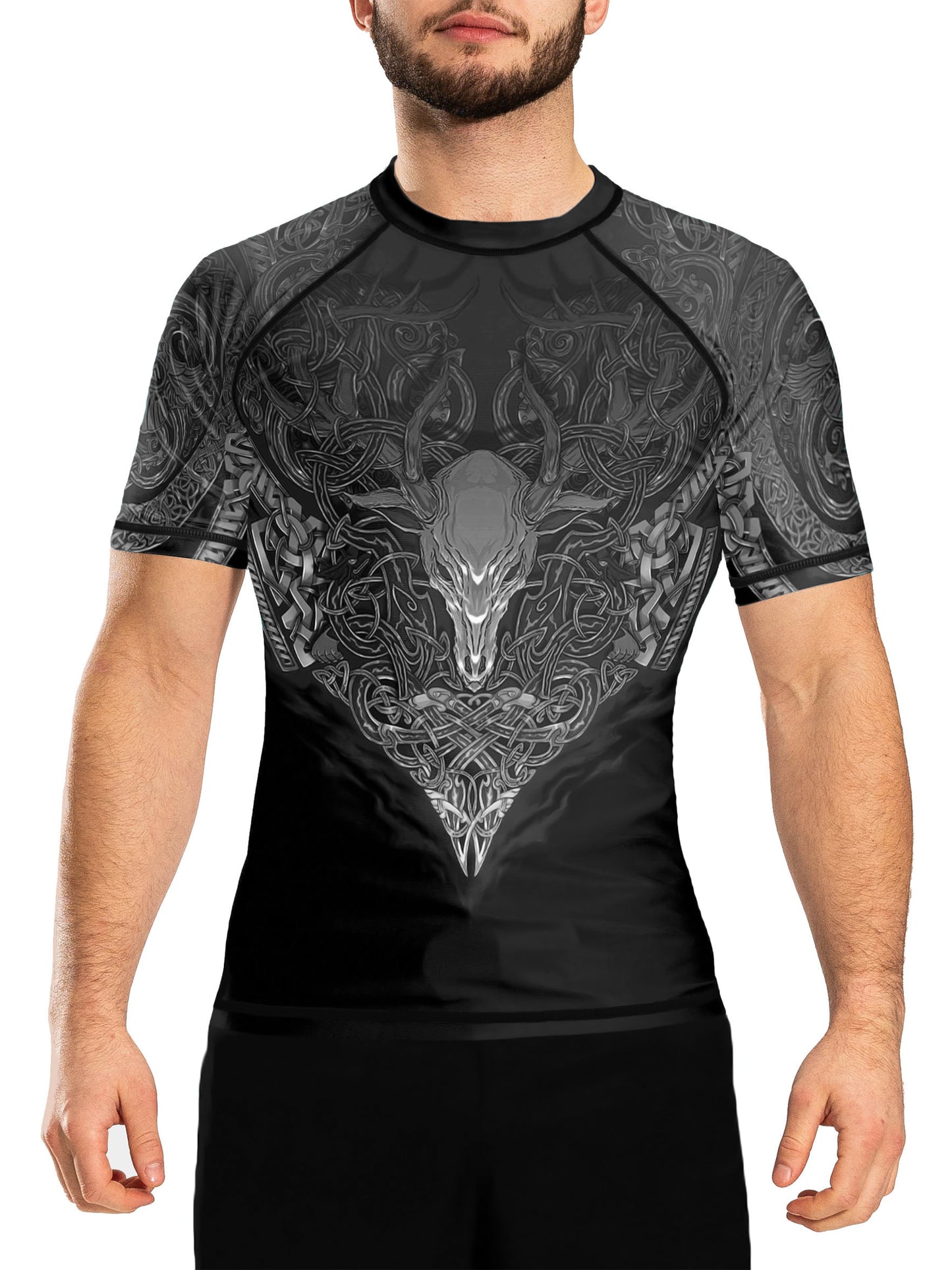 Raven Fightwear Men's Celtic Rash Guard Short Sleeve BJJ MMA Black/Grey