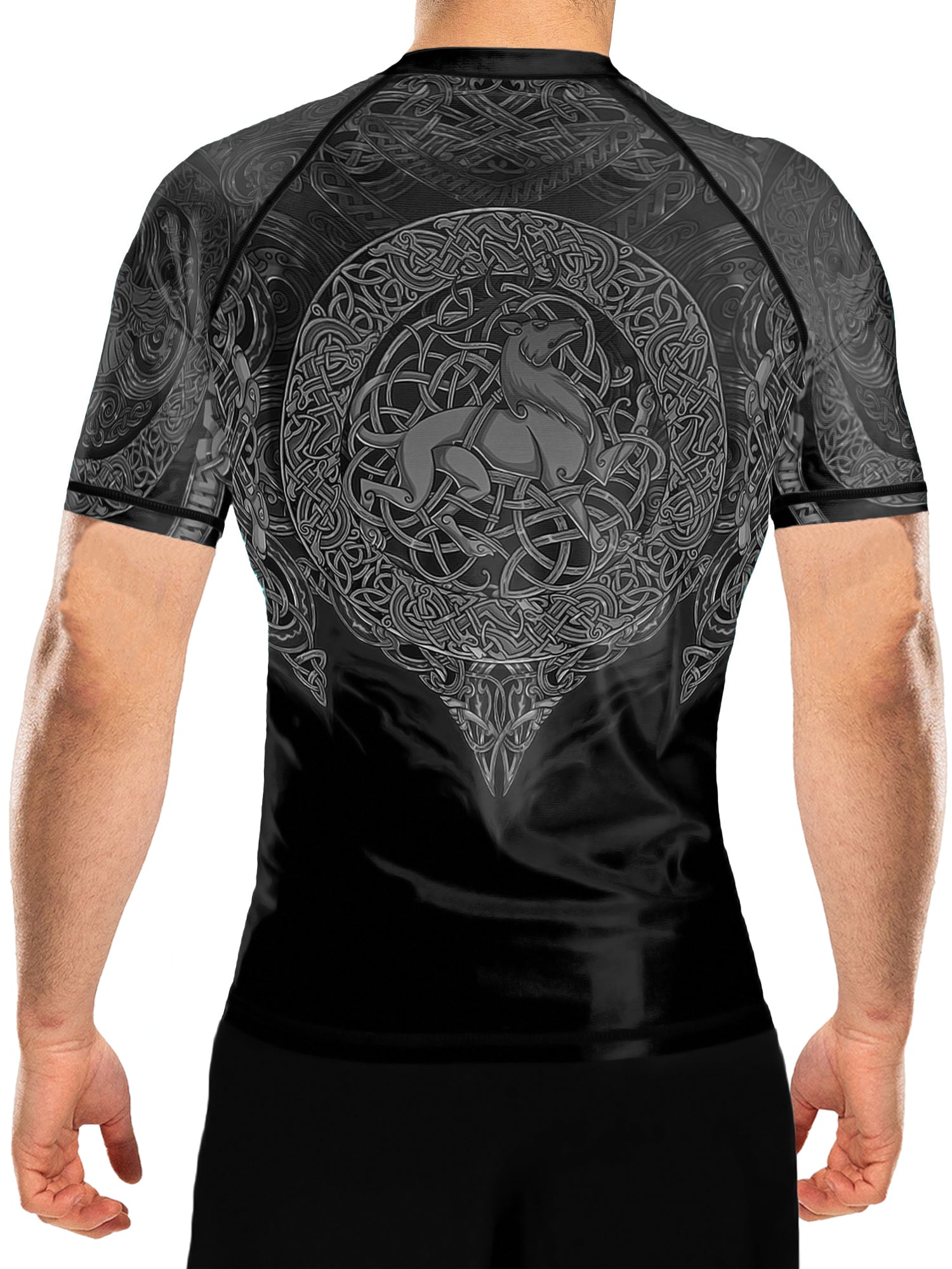 Raven Fightwear Men's Celtic Rash Guard Short Sleeve BJJ MMA Black/Grey