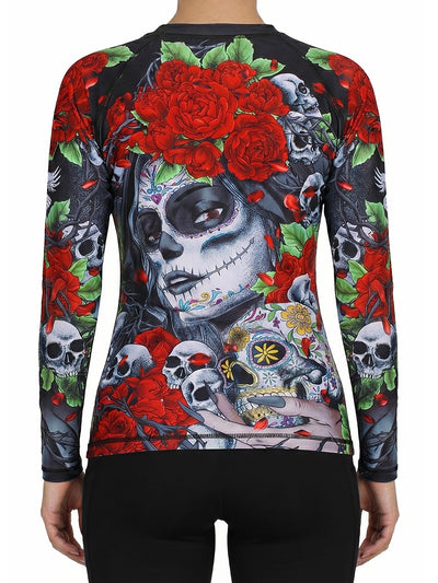 Raven Fightwear Women's Calaveras y Rosas BJJ Rash Guard MMA Black