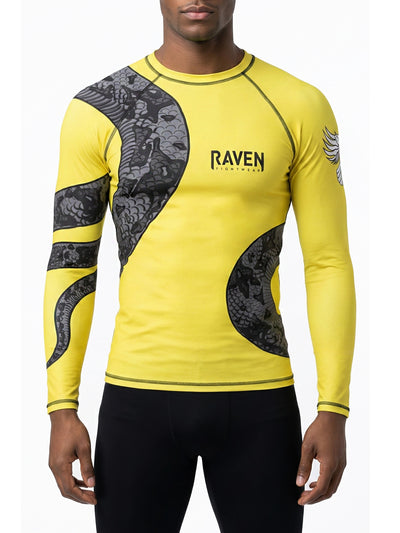 Raven Fightwear Men's Constrictor Snake BJJ Rash Guard MMA Yellow