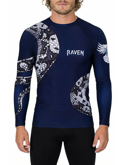 Raven Fightwear Men's Constrictor Snake BJJ Rash Guard MMA Navy Blue