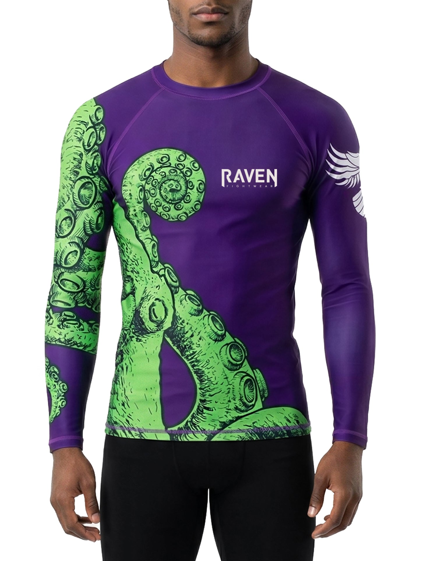 Raven Fightwear Men's Kraken Octopus BJJ Rash Guard MMA Purple/Green