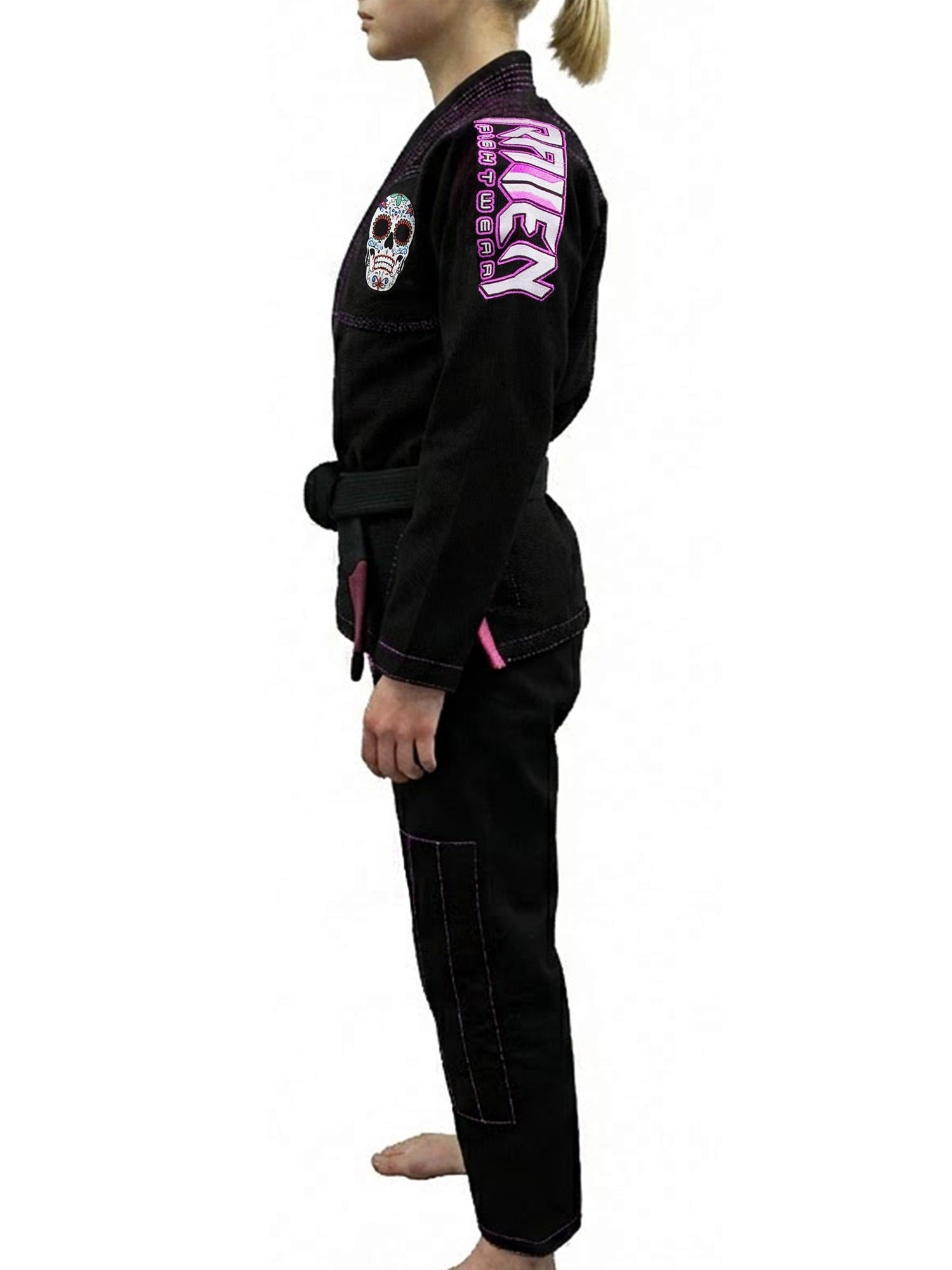 Raven Fightwear Women's La Calavera Catrina Brazilian Jiu Jitsu Uniform Premium BJJ Gi Black 