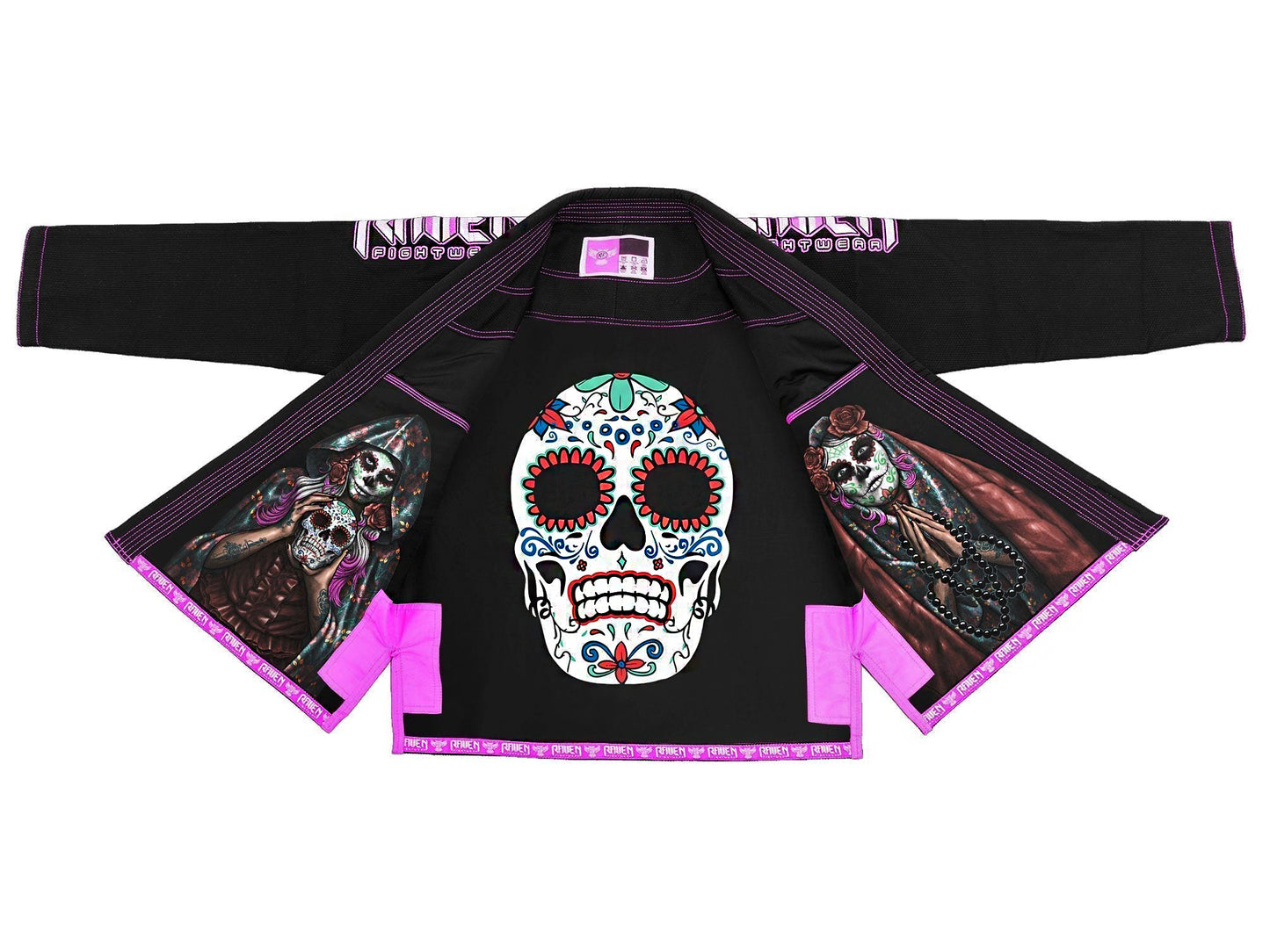 Raven Fightwear Women's La Calavera Catrina Brazilian Jiu Jitsu Uniform Premium BJJ Gi Black 