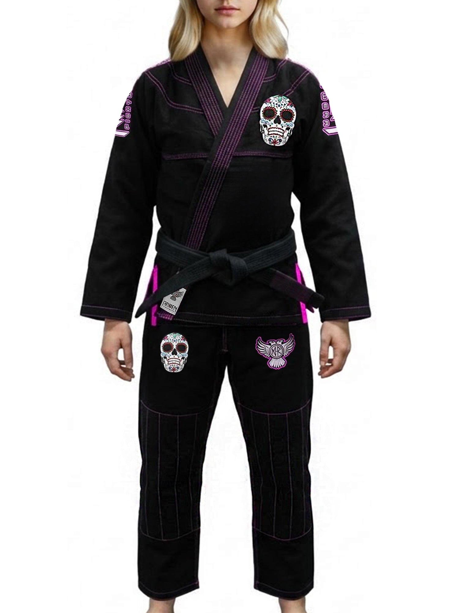 Raven Fightwear Women's La Calavera Catrina Brazilian Jiu Jitsu Uniform Premium BJJ Gi Black 