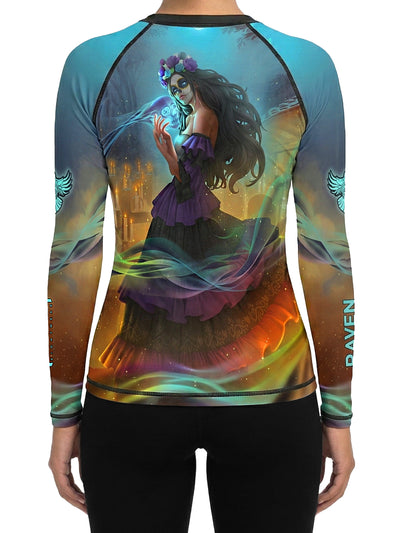 Raven Fightwear Women's La Dama de la Noche Calavera Catrina BJJ Rash Guard MMA