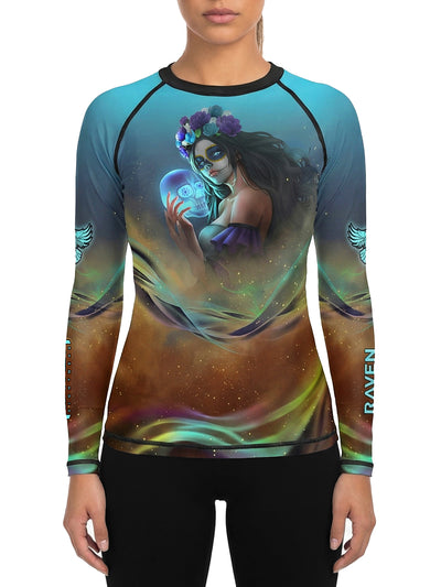 Raven Fightwear Women's La Dama de la Noche Calavera Catrina BJJ Rash Guard MMA