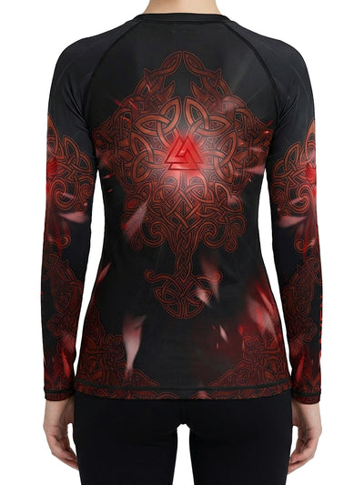 Raven Fightwear Women's Valkyrie Nordic BJJ Rash Guard MMA Black/Red