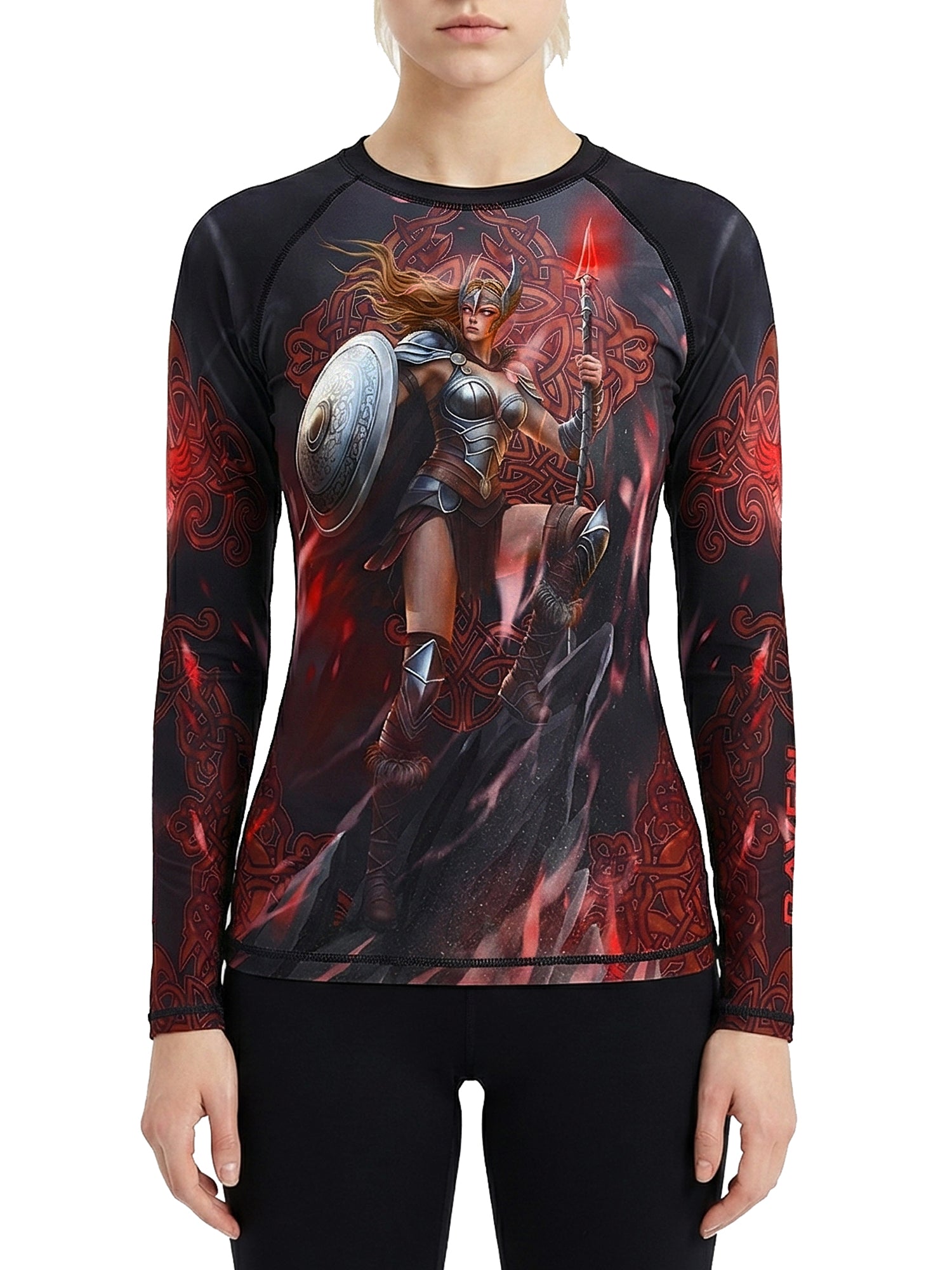 Raven Fightwear Women's Valkyrie Nordic BJJ Rash Guard MMA Black/Red