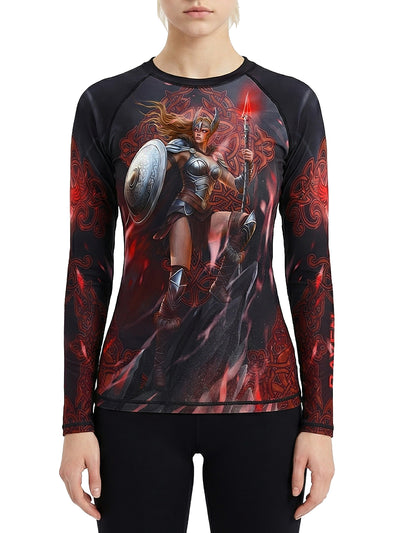 Raven Fightwear Women's Valkyrie Nordic BJJ Rash Guard MMA Black/Red