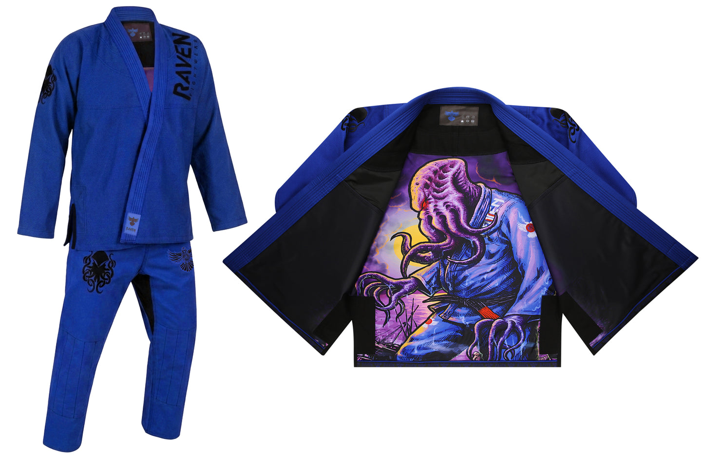 Raven Fightwear Men's BJJ Horror Cthulhu Jiu Jitsu Uniform Premium BJJ Gi Royal Blue