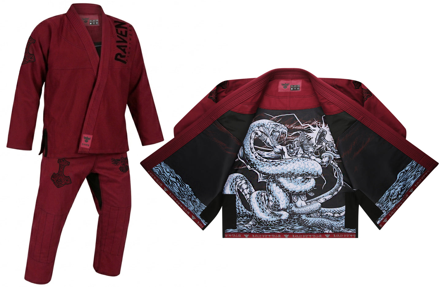 Raven Fightwear Men's Thor Nordic Brazilian Jiu Jitsu Uniform Premium BJJ Gi Maroon