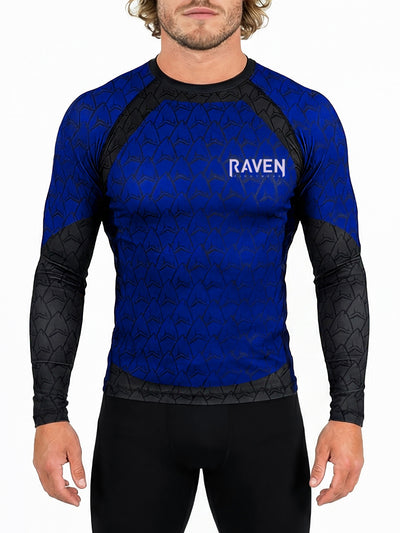 Raven Fightwear Men's Shark Attack BJJ Rash Guard MMA Blue