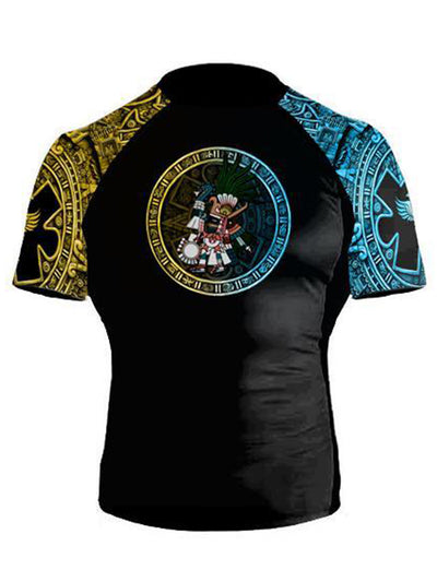Raven Fightwear Men's Huitzilopochtli Aztec Short Sleeve Rash Guard MMA BJJ Black