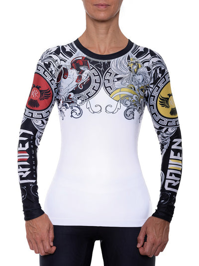 Raven Fightwear Women's Battle of the Gods Athena and Ares Rash Guard MMA BJJ White