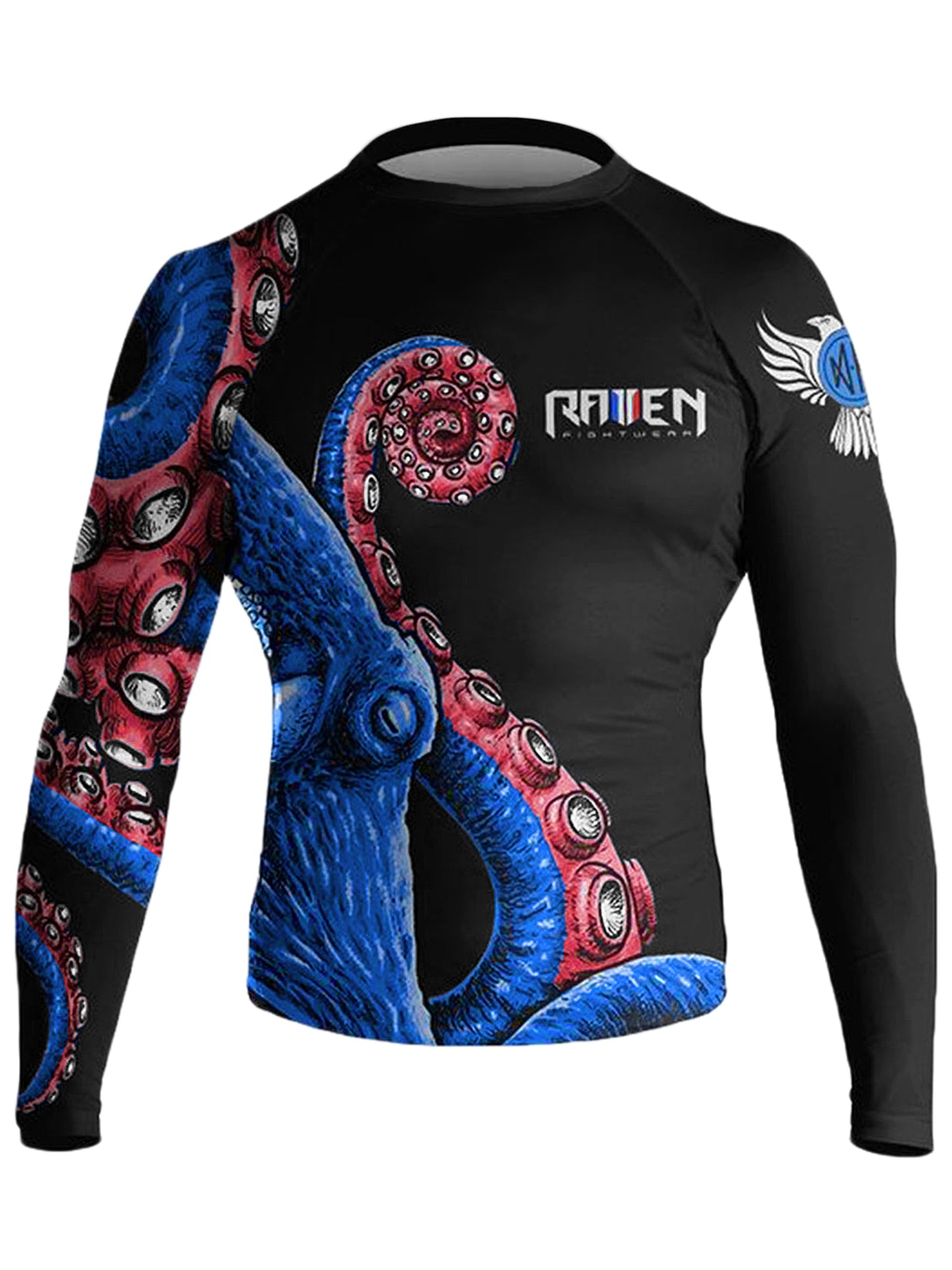 Raven Fightwear Men's Kraken Octopus BJJ Rash Guard MMA Red/White/Blue ...