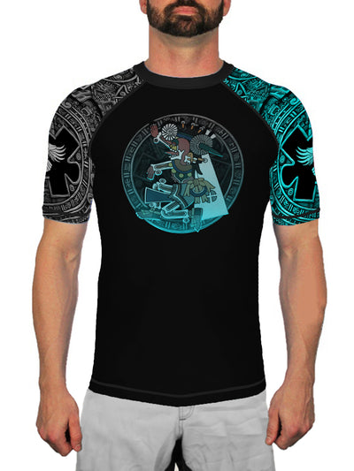 Raven Fightwear Men's Aztec Lord of the Underworld Mictlantecuhtli Short Sleeve BJJ Rash Guard MMA Black
