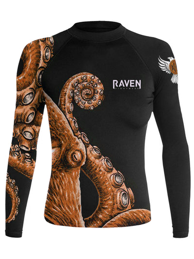 Raven Fightwear Women's Kraken Octopus BJJ Rash Guard MMA Black/Orange