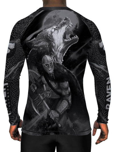 Raven Fightwear Men's Nordic Wolf Warrior Ulfhedinn 2.0 BJJ Rash Guard Long Sleeve MMA Black Edition