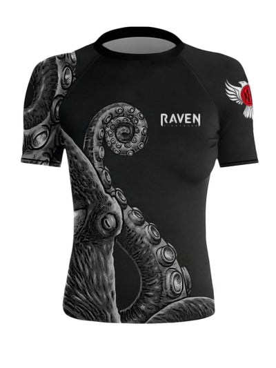 Raven Fightwear Women's Kraken Octopus BJJ Rash Guard Short Sleeve MMA Black/Black