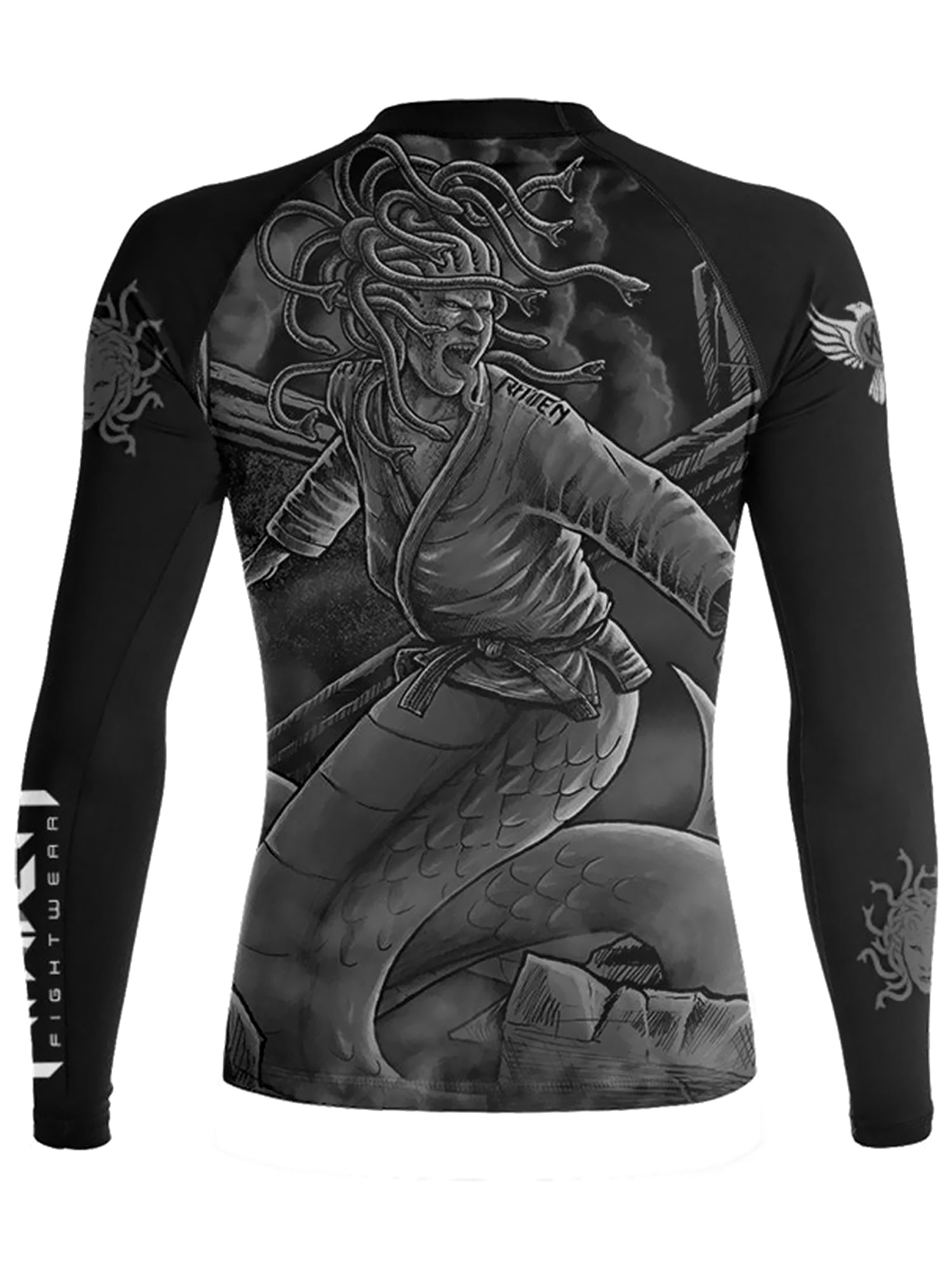 Horror Rash Guards Raven Fightwear Women's BJJ Horror Medusa Rash Guard MMA Black Edition ...