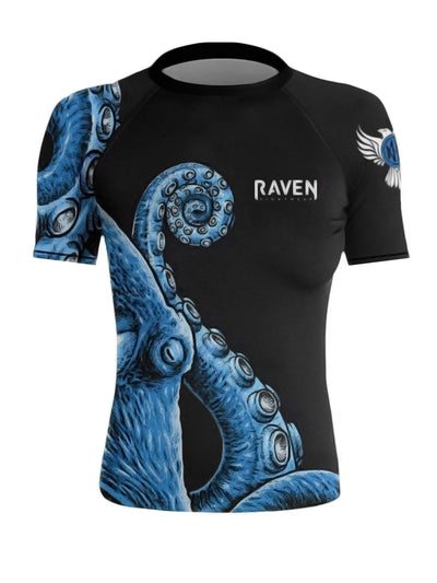 Raven Fightwear Women's Kraken Octopus BJJ Rash Guard Short Sleeve MMA Black/Blue