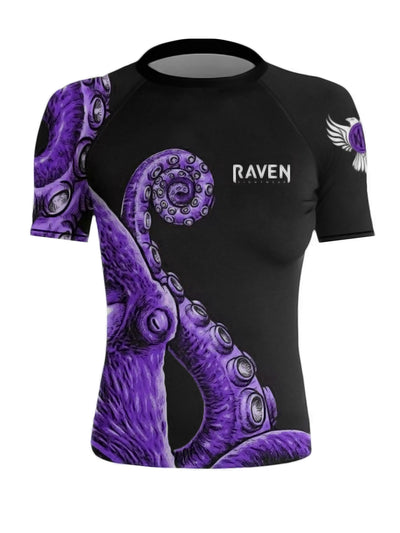 Raven Fightwear Women's Kraken Octopus BJJ Rash Guard Short Sleeve MMA Black/Purple