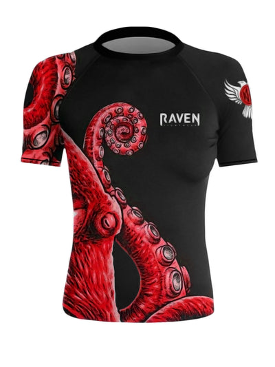 Raven Fightwear Women's Kraken Octopus BJJ Rash Guard Short Sleeve MMA Black/Red